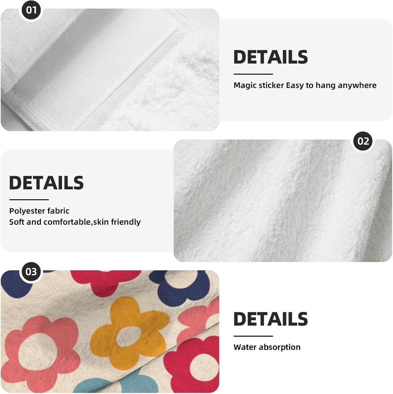PDDCWAY Vintage Groovy Flower Hand Towels for Bathroom Set of 2 Colorful Daisy Hanging Dish Towels Spring Summer Kitchen Towel with Hanging Loop Fingertip Small Bath Tie Towel for Home Decor - Image 5